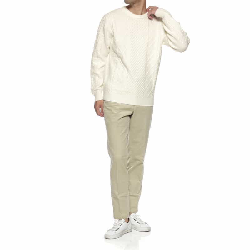 BARNEYS NEW YORK ウォッシャブル ケーブル編みニットプルオーバー WHITE