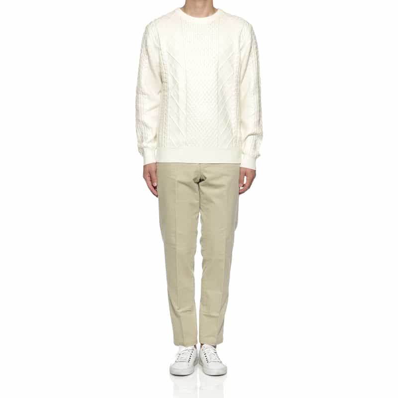 BARNEYS NEW YORK ウォッシャブル ケーブル編みニットプルオーバー WHITE