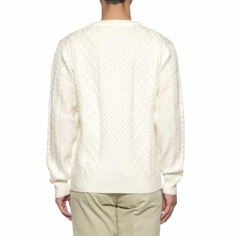 BARNEYS NEW YORK ウォッシャブル ケーブル編みニットプルオーバー WHITE