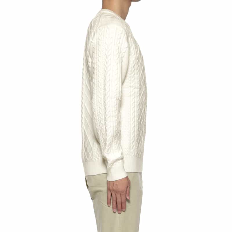 BARNEYS NEW YORK ウォッシャブル ケーブル編みニットプルオーバー WHITE