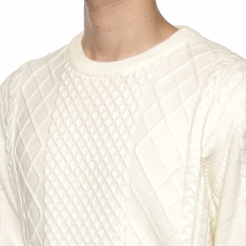 BARNEYS NEW YORK ウォッシャブル ケーブル編みニットプルオーバー WHITE