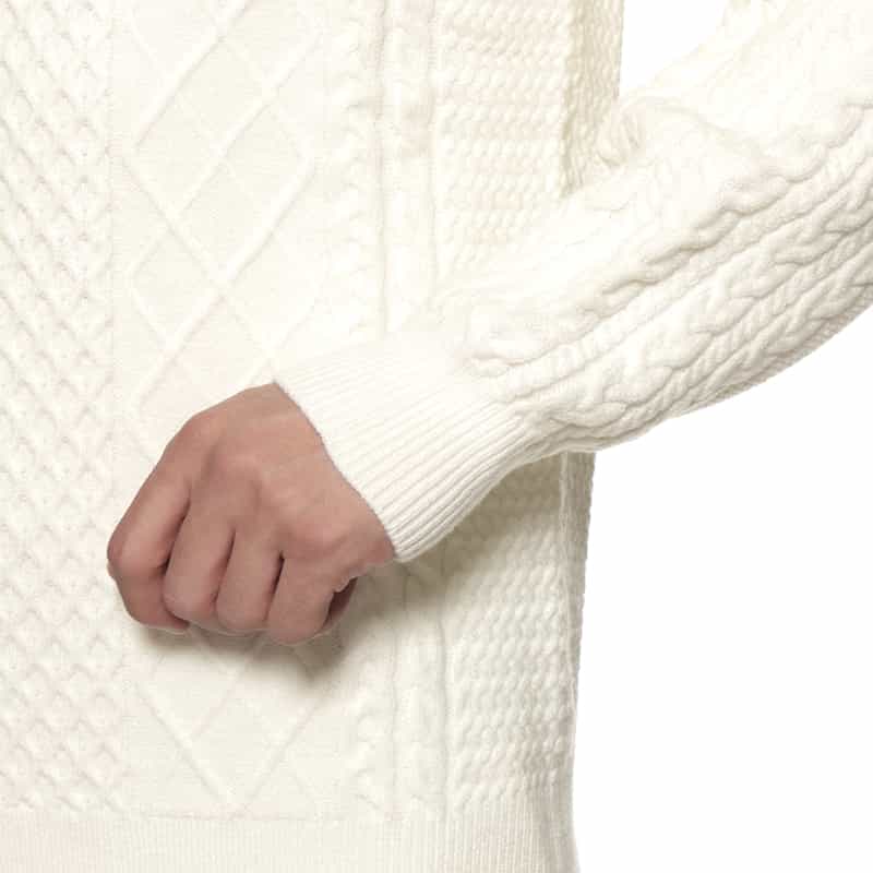 BARNEYS NEW YORK ウォッシャブル ケーブル編みニットプルオーバー WHITE