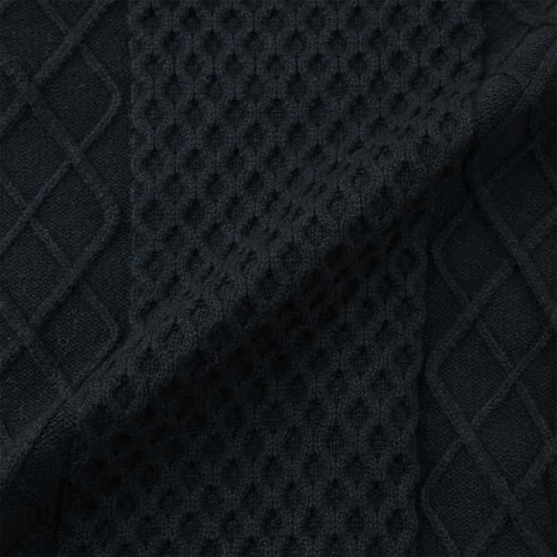 BARNEYS NEW YORK ウォッシャブル ケーブル編みニットプルオーバー NAVY