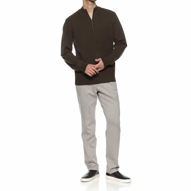 BARNEYS NEW YORK ウォッシャブル ハーフジップニットプルオーバー BROWN