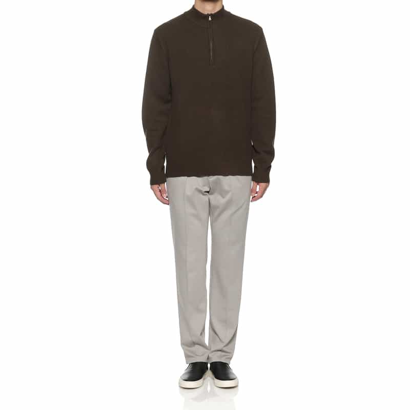 BARNEYS NEW YORK ウォッシャブル ハーフジップニットプルオーバー BROWN