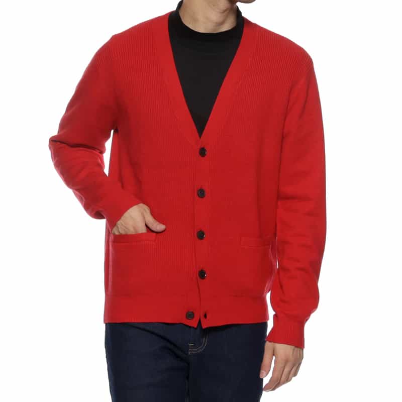 BARNEYS NEW YORK ウォッシャブル Vネックニットカーディガン RED
