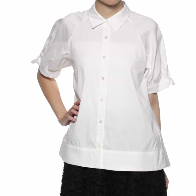 BARNEYS NEW YORK ウォッシャブル リボンカフススリーブブラウス WHITE