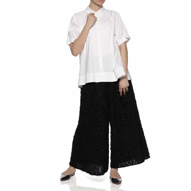 BARNEYS NEW YORK ウォッシャブル リボンカフススリーブブラウス WHITE