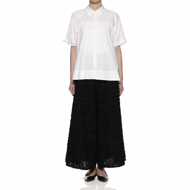 BARNEYS NEW YORK ウォッシャブル リボンカフススリーブブラウス WHITE