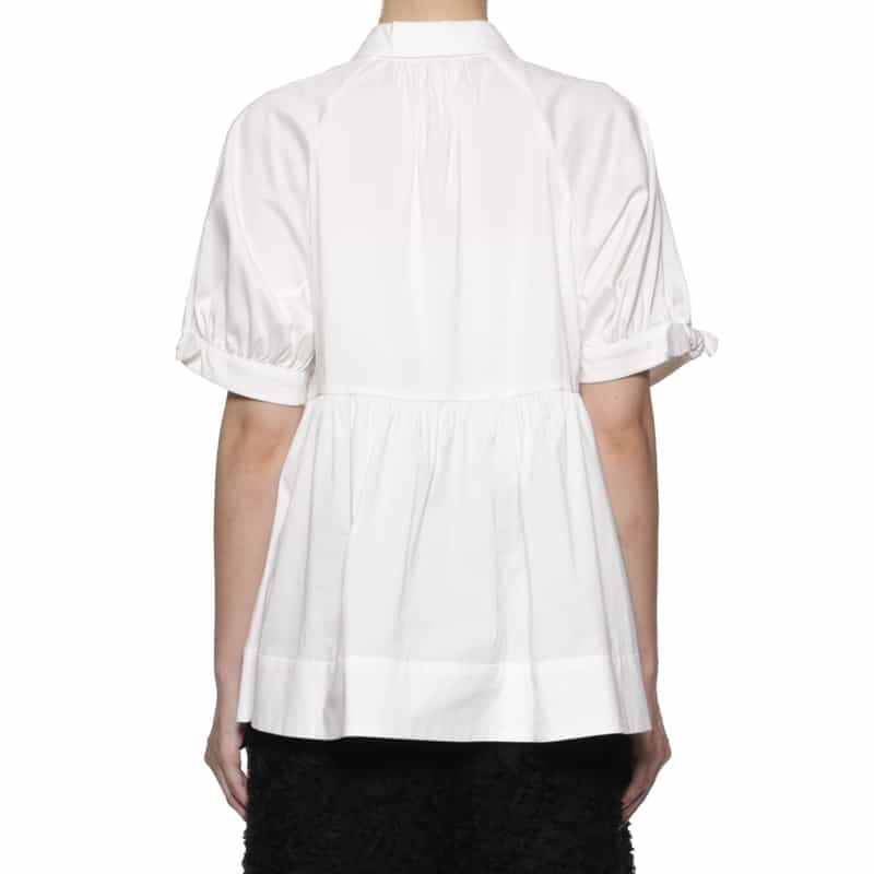 BARNEYS NEW YORK ウォッシャブル リボンカフススリーブブラウス WHITE