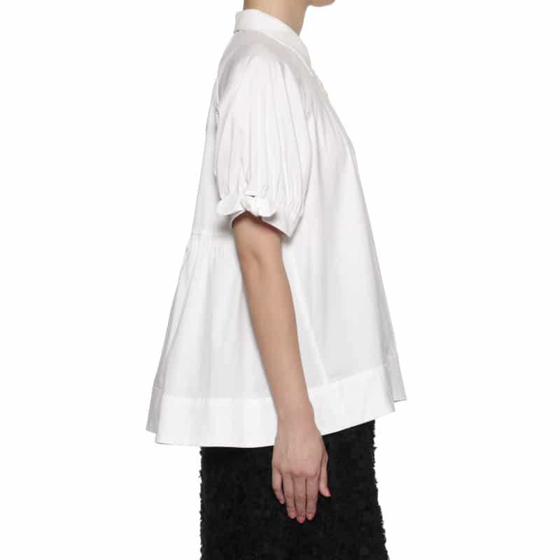 BARNEYS NEW YORK ウォッシャブル リボンカフススリーブブラウス WHITE