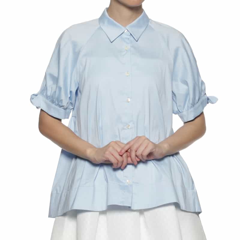 BARNEYS NEW YORK ウォッシャブル リボンカフススリーブブラウス LT BLUE