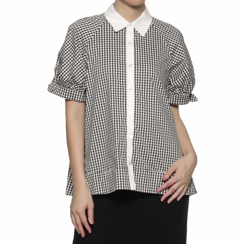 BARNEYS NEW YORK ウォッシャブル リボンカフススリーブブラウス BLACK