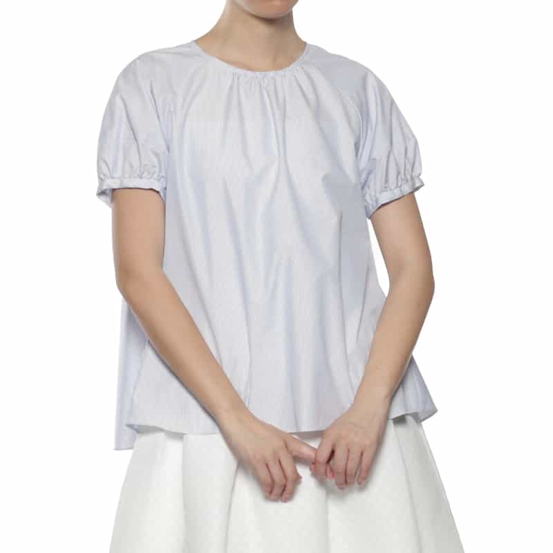 BARNEYS NEW YORK ウォッシャブル バッグリボン付ブラウス LT BLUE