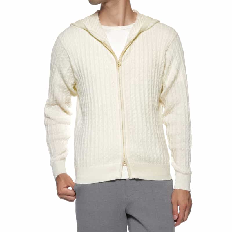 BARNEYS NEW YORK ウォッシャブル ケーブルジップアップパーカー WHITE