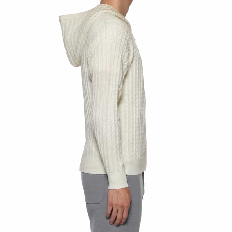 BARNEYS NEW YORK ウォッシャブル ケーブルジップアップパーカー WHITE