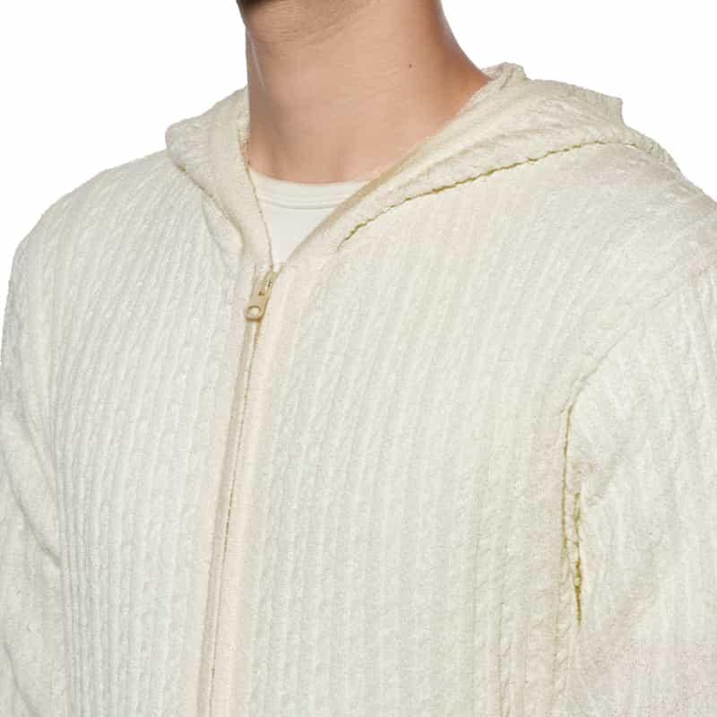 BARNEYS NEW YORK ウォッシャブル ケーブルジップアップパーカー WHITE