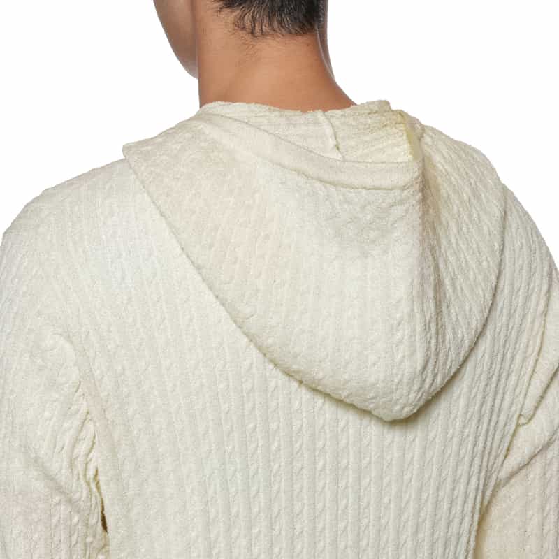 BARNEYS NEW YORK ウォッシャブル ケーブルジップアップパーカー WHITE