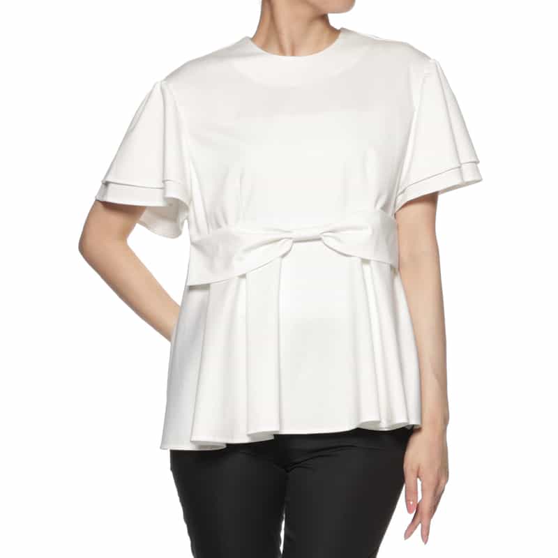 BARNEYS NEW YORK ウォッシャブル ウエストリボン ダブルスリーブカットソー WHITE