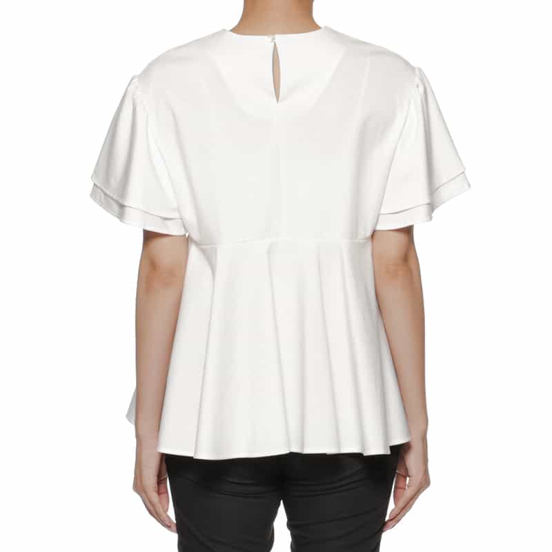 BARNEYS NEW YORK ウォッシャブル ウエストリボン ダブルスリーブカットソー WHITE