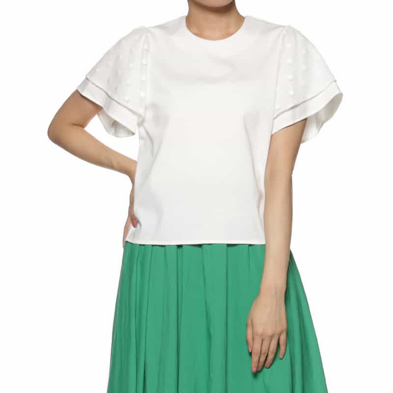 BARNEYS NEW YORK ウォッシャブル ドットレーススリーブカットソー WHITE