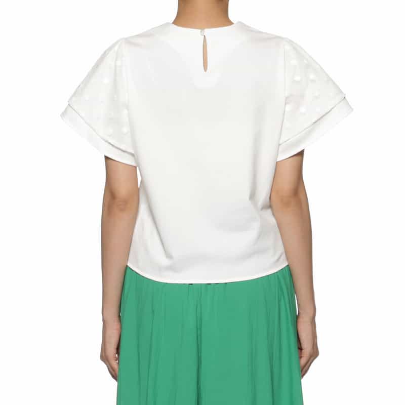 BARNEYS NEW YORK ウォッシャブル ドットレーススリーブカットソー WHITE