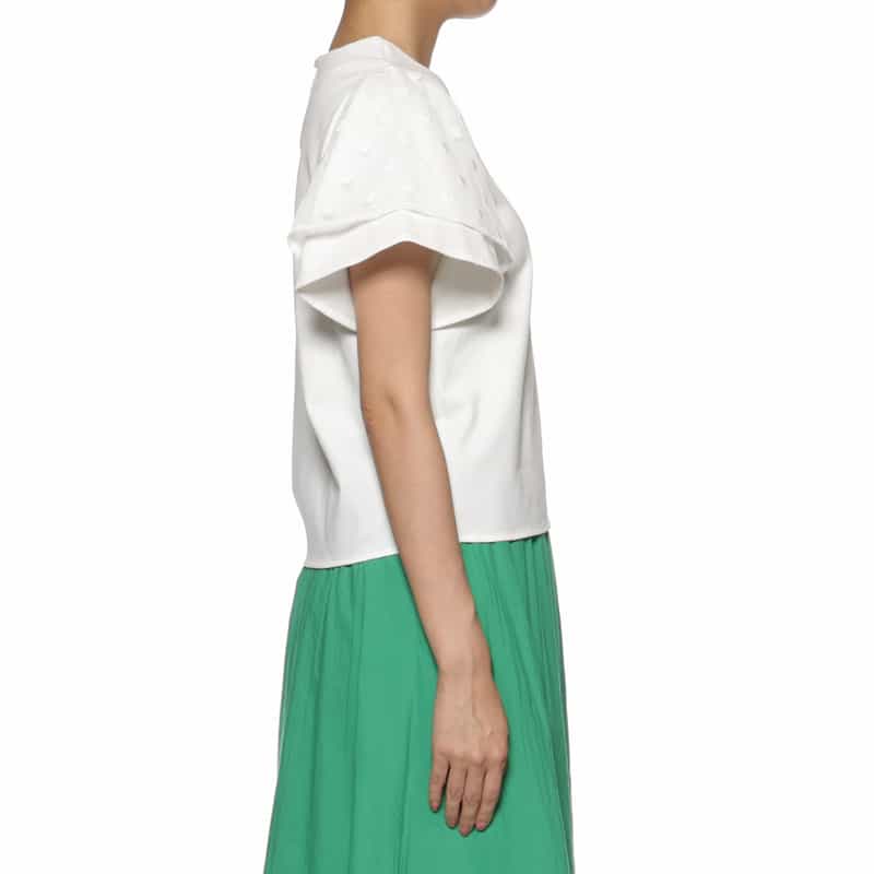 BARNEYS NEW YORK ウォッシャブル ドットレーススリーブカットソー WHITE