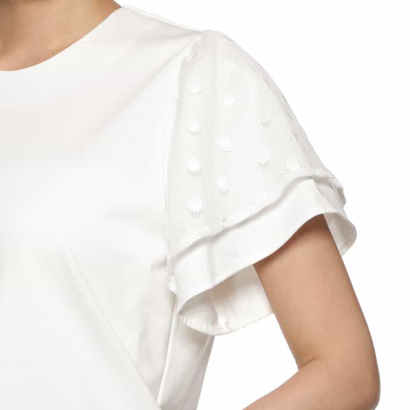 BARNEYS NEW YORK ウォッシャブル ドットレーススリーブカットソー WHITE