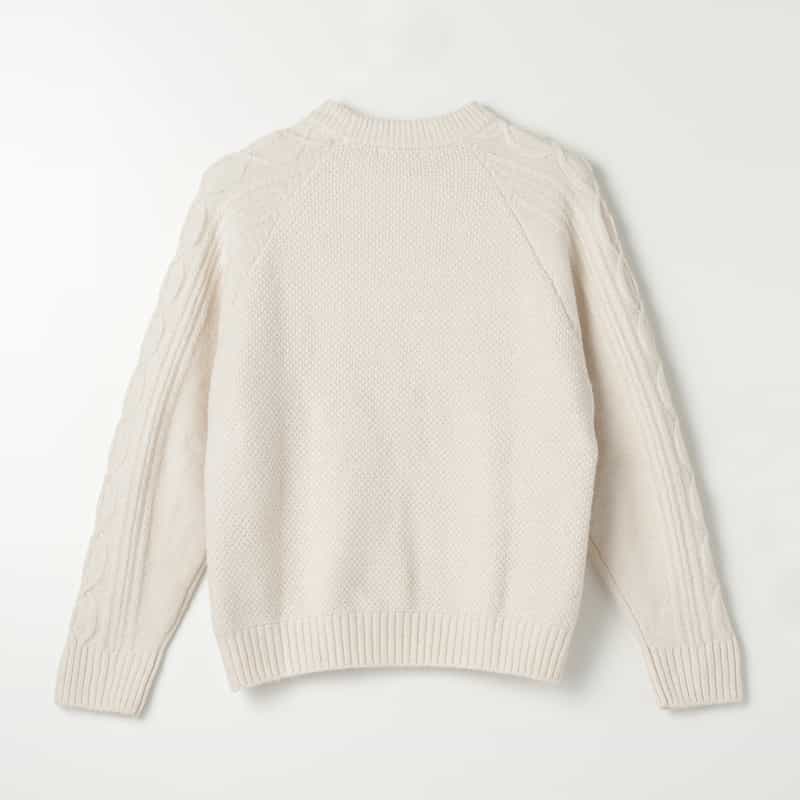 BARNEYS NEW YORK クルーネックケーブルニットプルオーバー WHITE