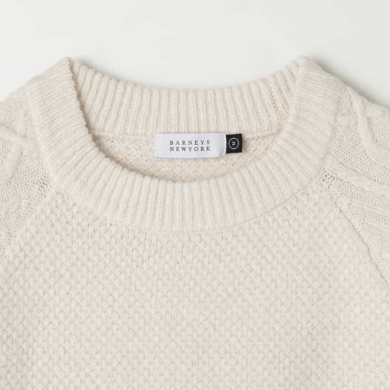 BARNEYS NEW YORK クルーネックケーブルニットプルオーバー WHITE