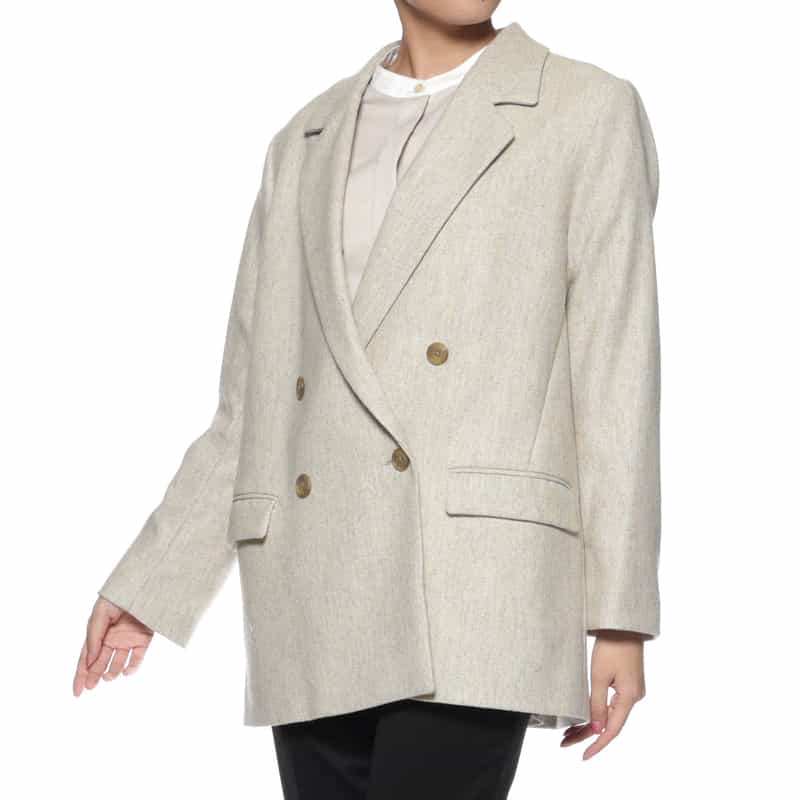 BARNEYS NEW YORK リサイクルウール ツイードライク ダブルブレストジャケット IVORY