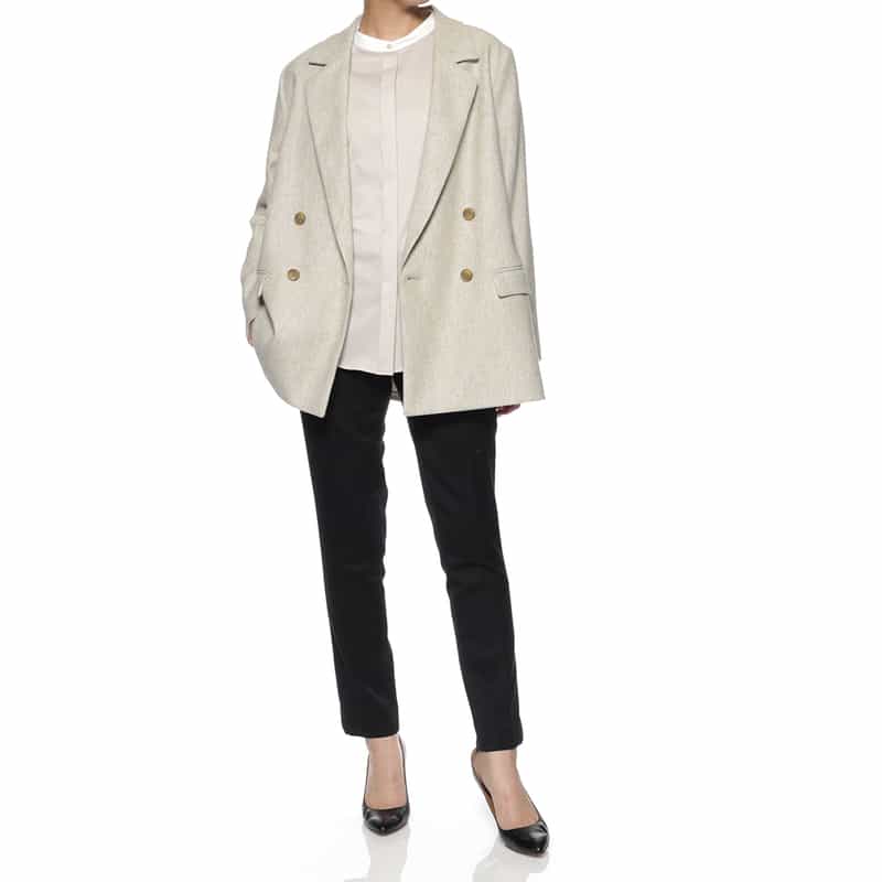 BARNEYS NEW YORK リサイクルウール ツイードライク ダブルブレストジャケット IVORY