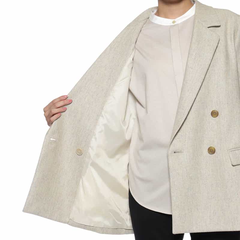 BARNEYS NEW YORK リサイクルウール ツイードライク ダブルブレストジャケット IVORY