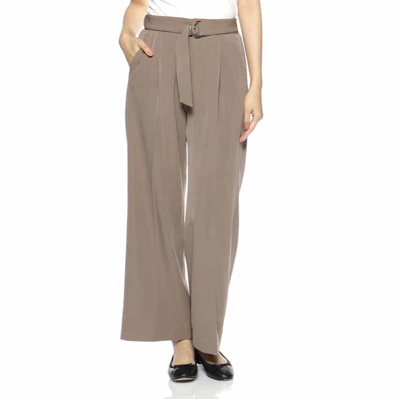 BARNEYS NEW YORK セットアップ ウォッシャブル ベルテッド ワイドパンツ KHAKI