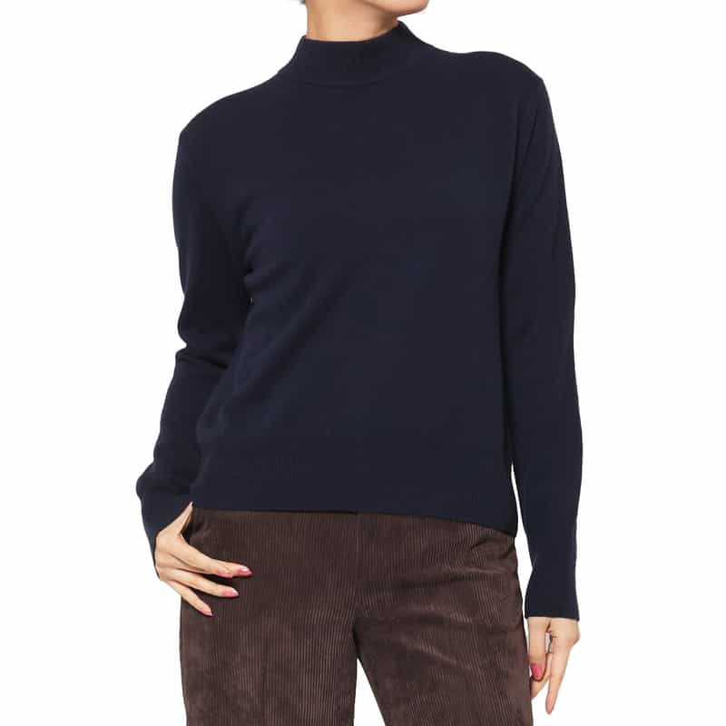 カシミヤ素材 モックネックニットプルオーバー