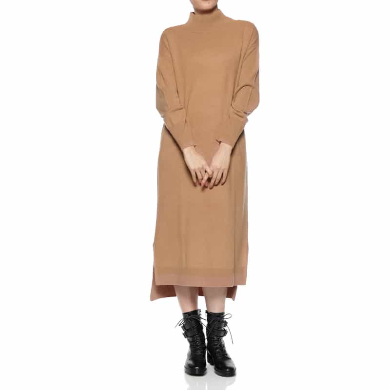 カシミヤ素材モックネックニットドレス