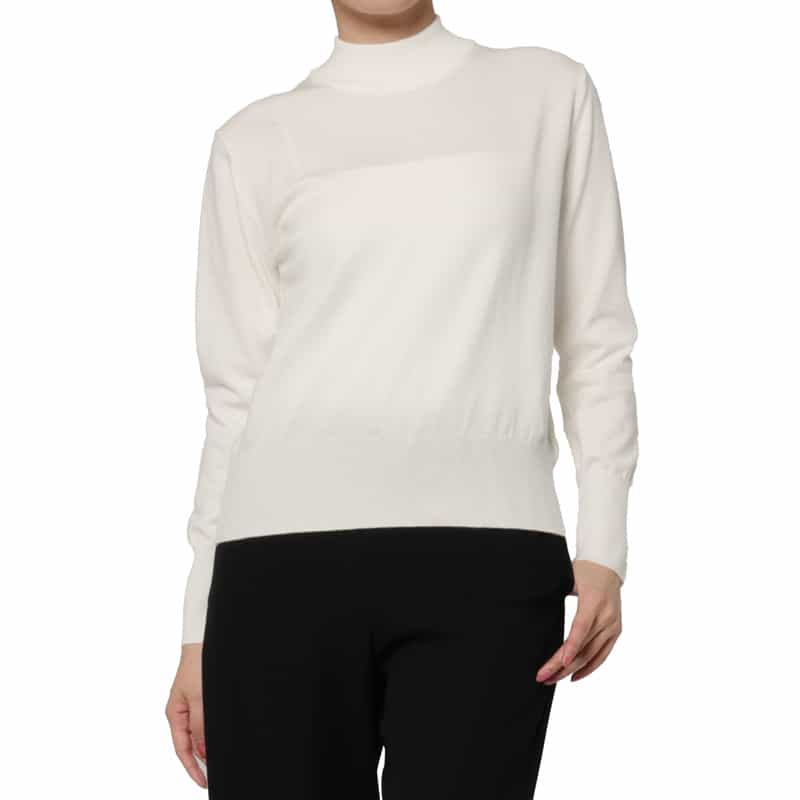 BARNEYS NEW YORK ウォッシャブル モックネックニットプルオーバー WHITE