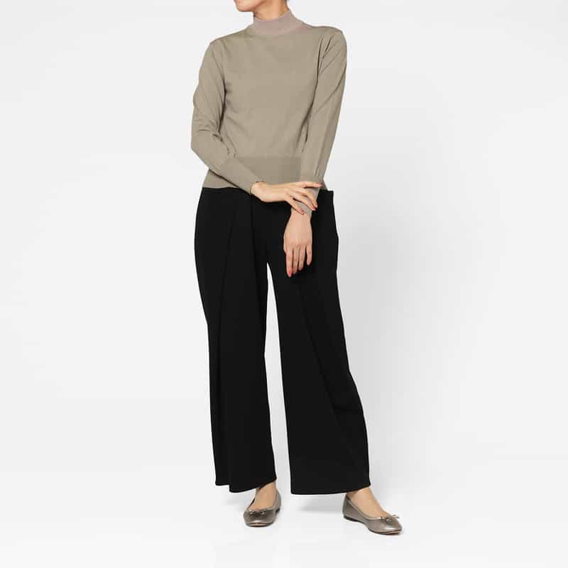 BARNEYS NEW YORK ウォッシャブル モックネックニットプルオーバー BEIGE