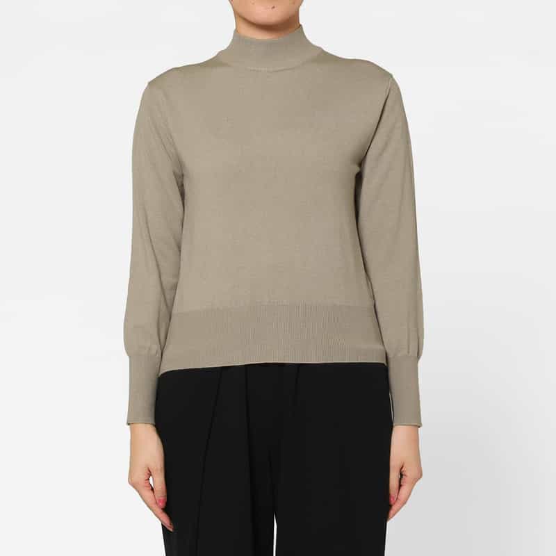 BARNEYS NEW YORK ウォッシャブル モックネックニットプルオーバー BEIGE