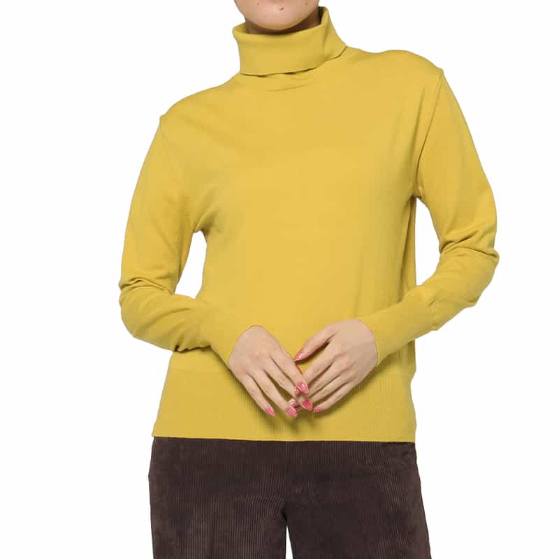 BARNEYS NEW YORK ウォッシャブル タートルネックニットプルオーバー YELLOW