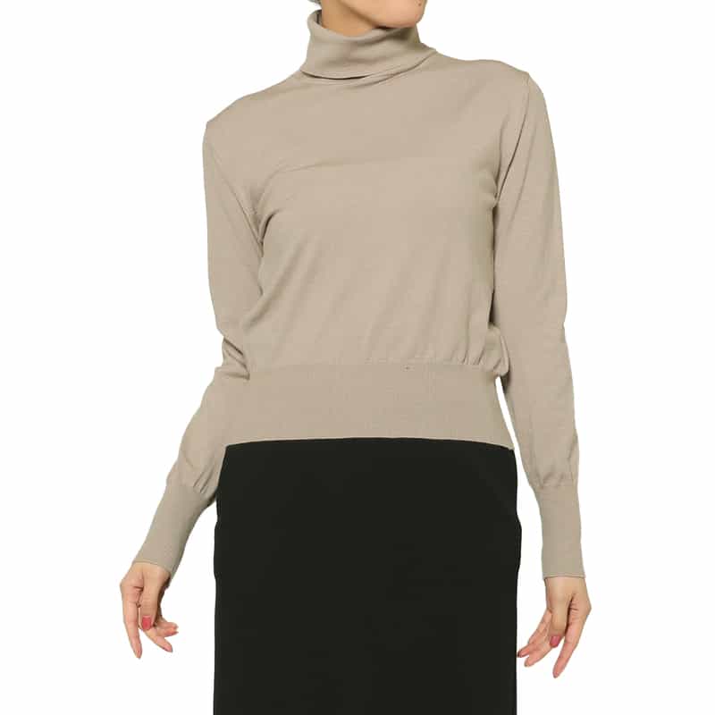 BARNEYS NEW YORK ウォッシャブル タートルネックニットプルオーバー BEIGE