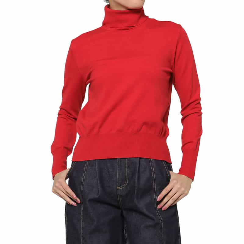 BARNEYS NEW YORK ウォッシャブル タートルネックニットプルオーバー RED