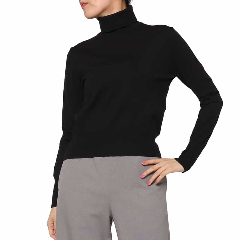 BARNEYS NEW YORK ウォッシャブル タートルネックニットプルオーバー BLACK