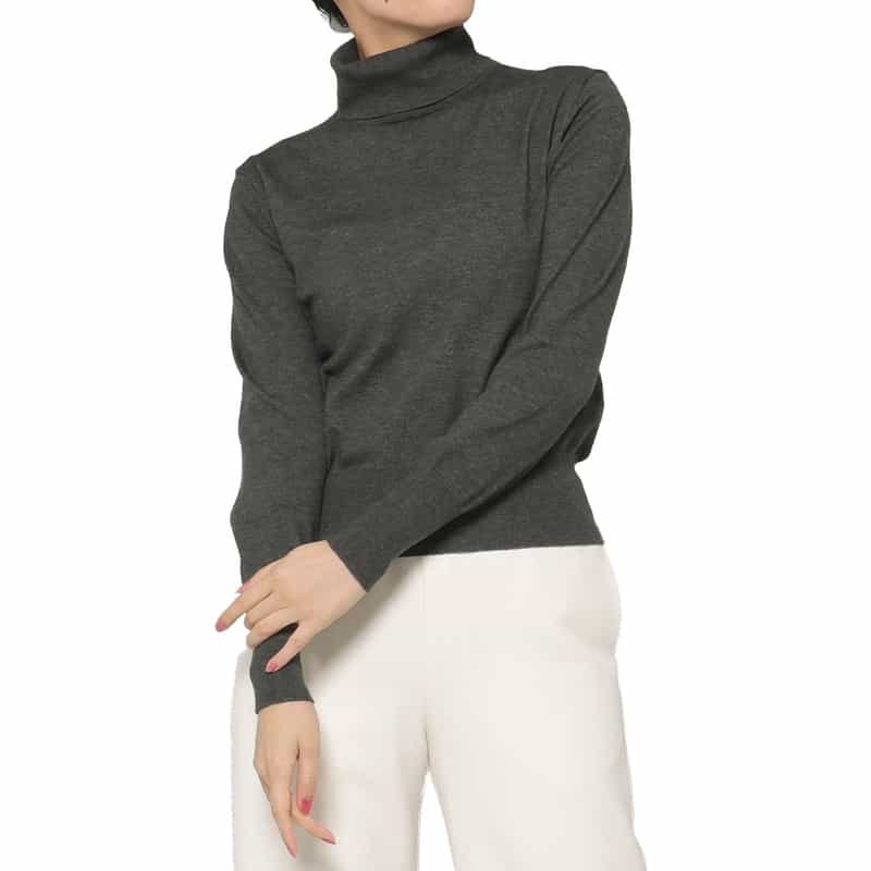 BARNEYS NEW YORK ウォッシャブル タートルネックニットプルオーバー DARK GRAY