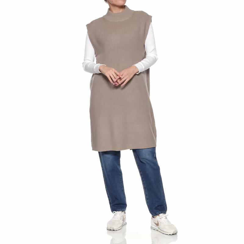 BARNEYS NEW YORK ウォッシャブル ノースリーブ チュニックニットプルオーバー BEIGE