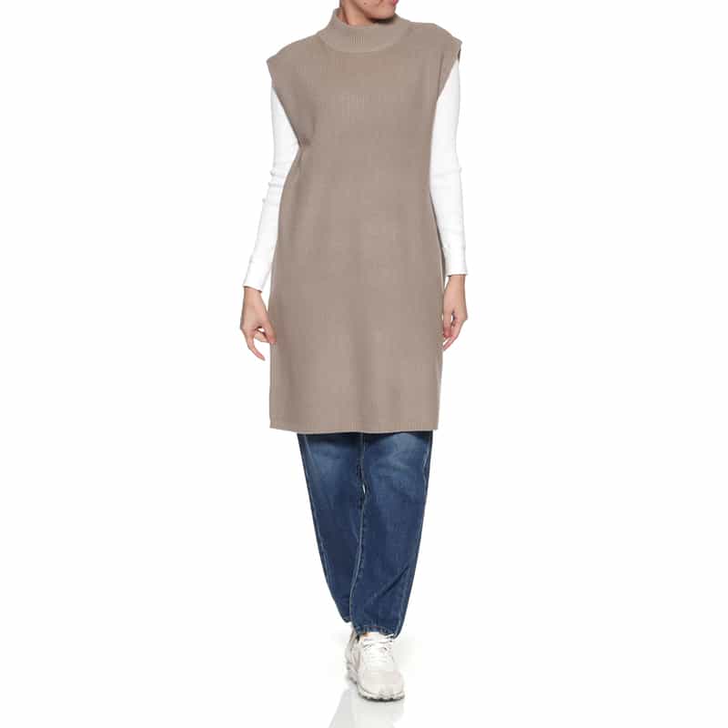 BARNEYS NEW YORK ウォッシャブル ノースリーブ チュニックニットプルオーバー BEIGE