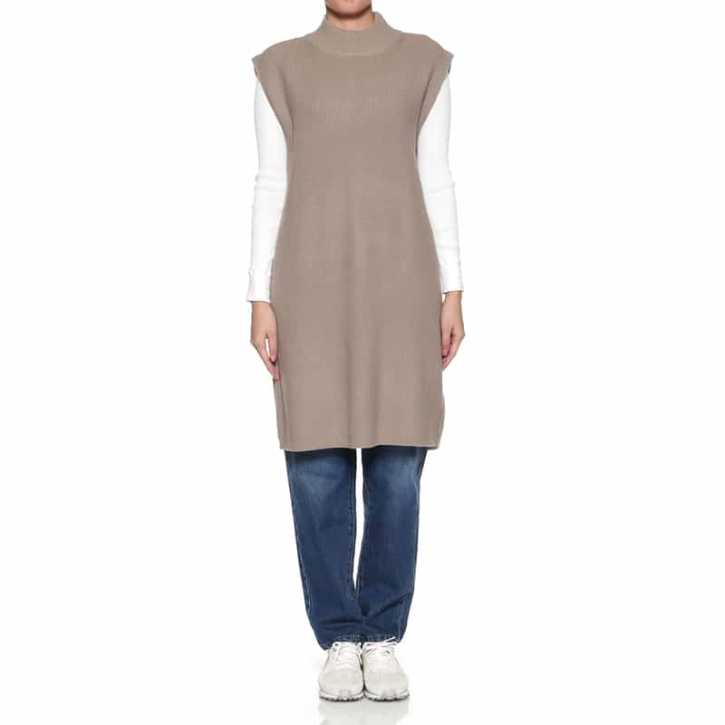 BARNEYS NEW YORK ウォッシャブル ノースリーブ チュニックニットプルオーバー BEIGE