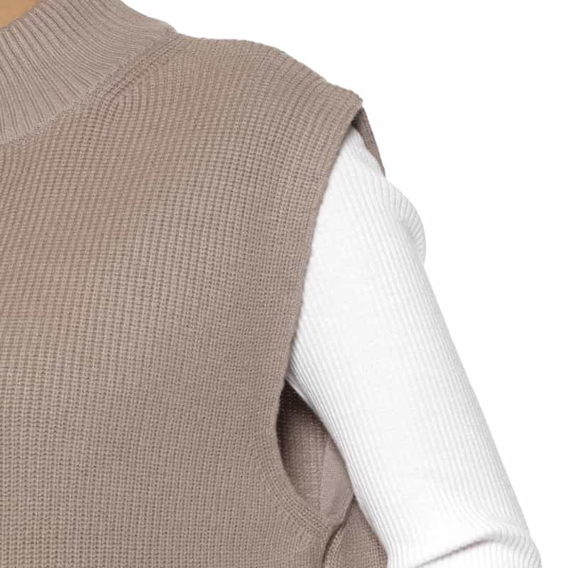 BARNEYS NEW YORK ウォッシャブル ノースリーブ チュニックニットプルオーバー BEIGE