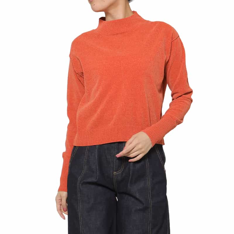 BARNEYS NEW YORK モックネック ニットプルオーバー ORANGE