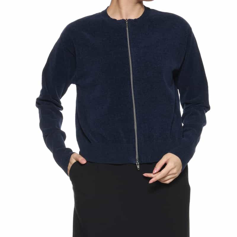 BARNEYS NEW YORK ダブルジップ ニットカーディガン NAVY